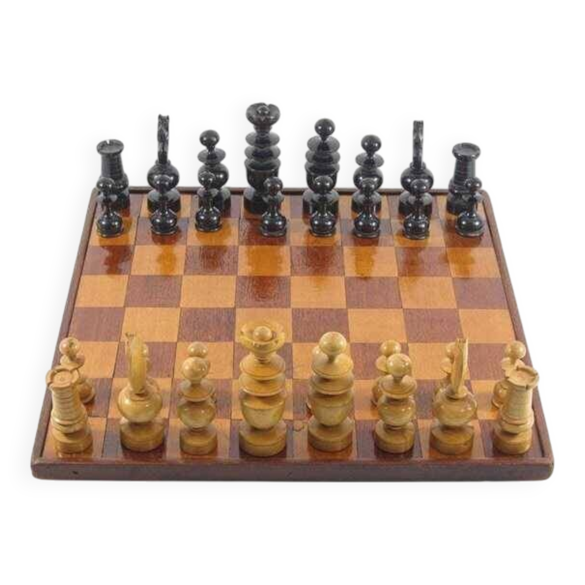 Antique wooden chess set and board