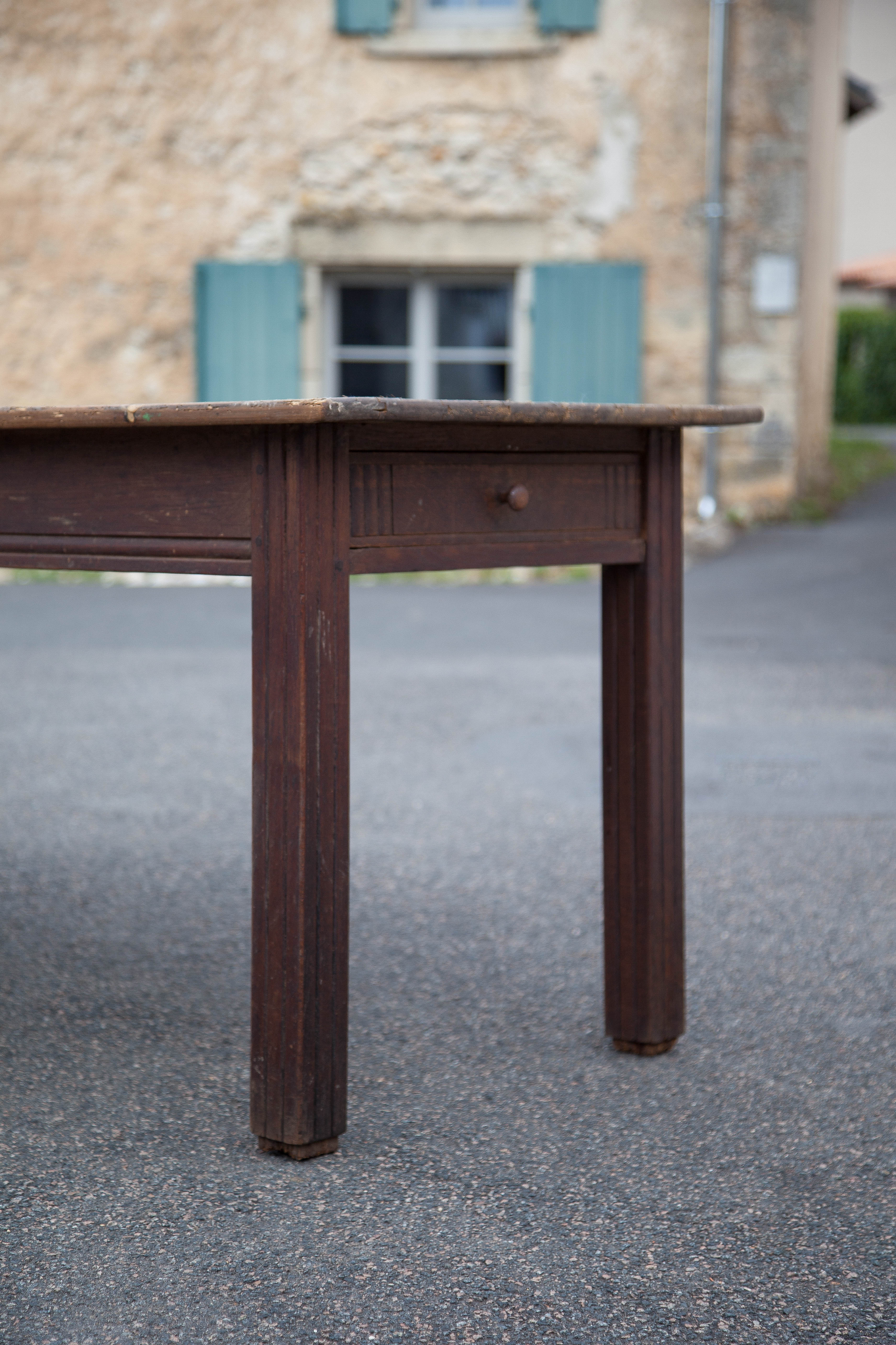 Antique farmhouse table, antique wood dining table, large table with 1 drawer