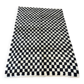 Tapis fait main à carreaux en beige et noir, 100 % laine douce et confortable, tapis Tulu à damier sur mesure pour intérieur moderne.