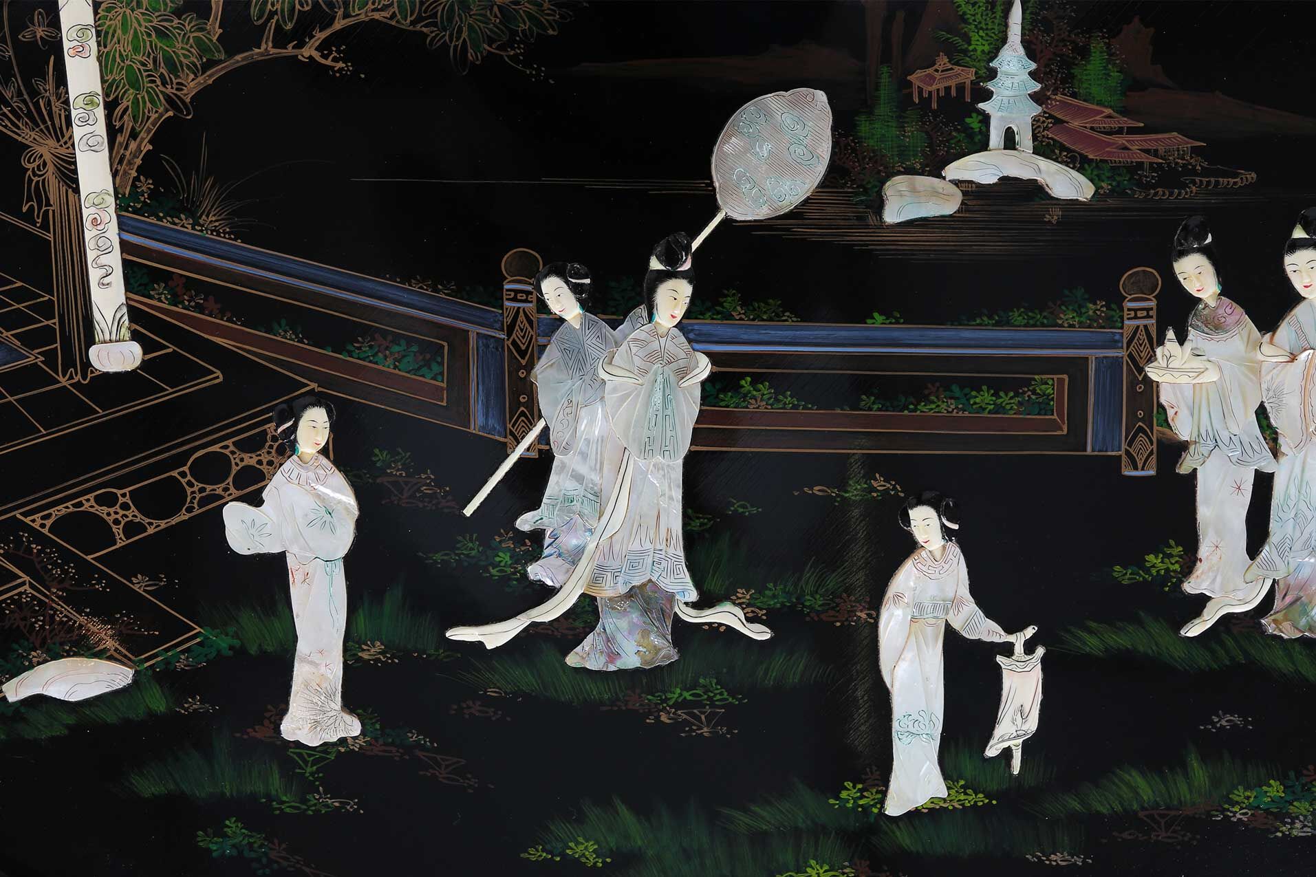 Chinese black lacquered wood coffee table