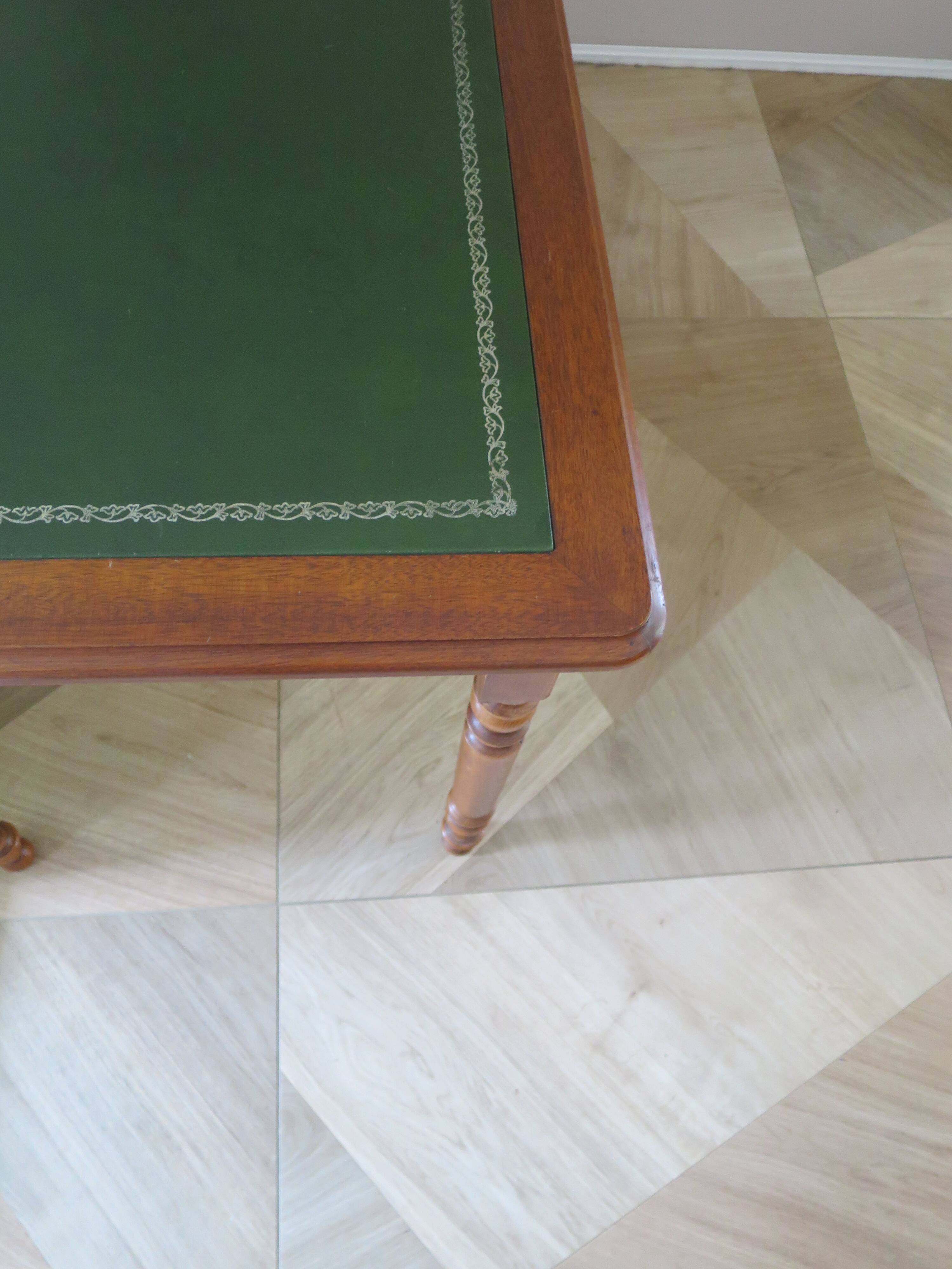 Minister's desk in Louis Philippe style – 2 drawers – cherry wood – green writing pad