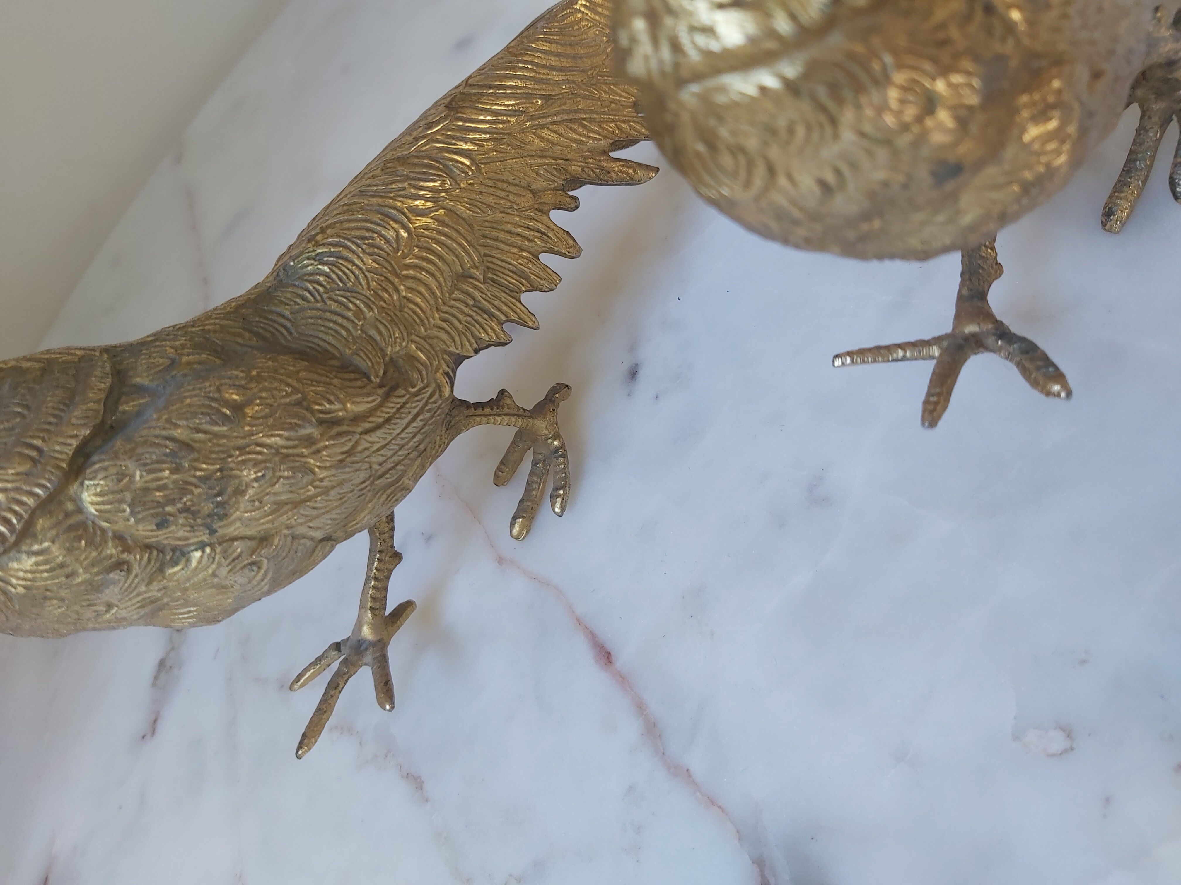Set of 2 brass sculptures, pheasant couple