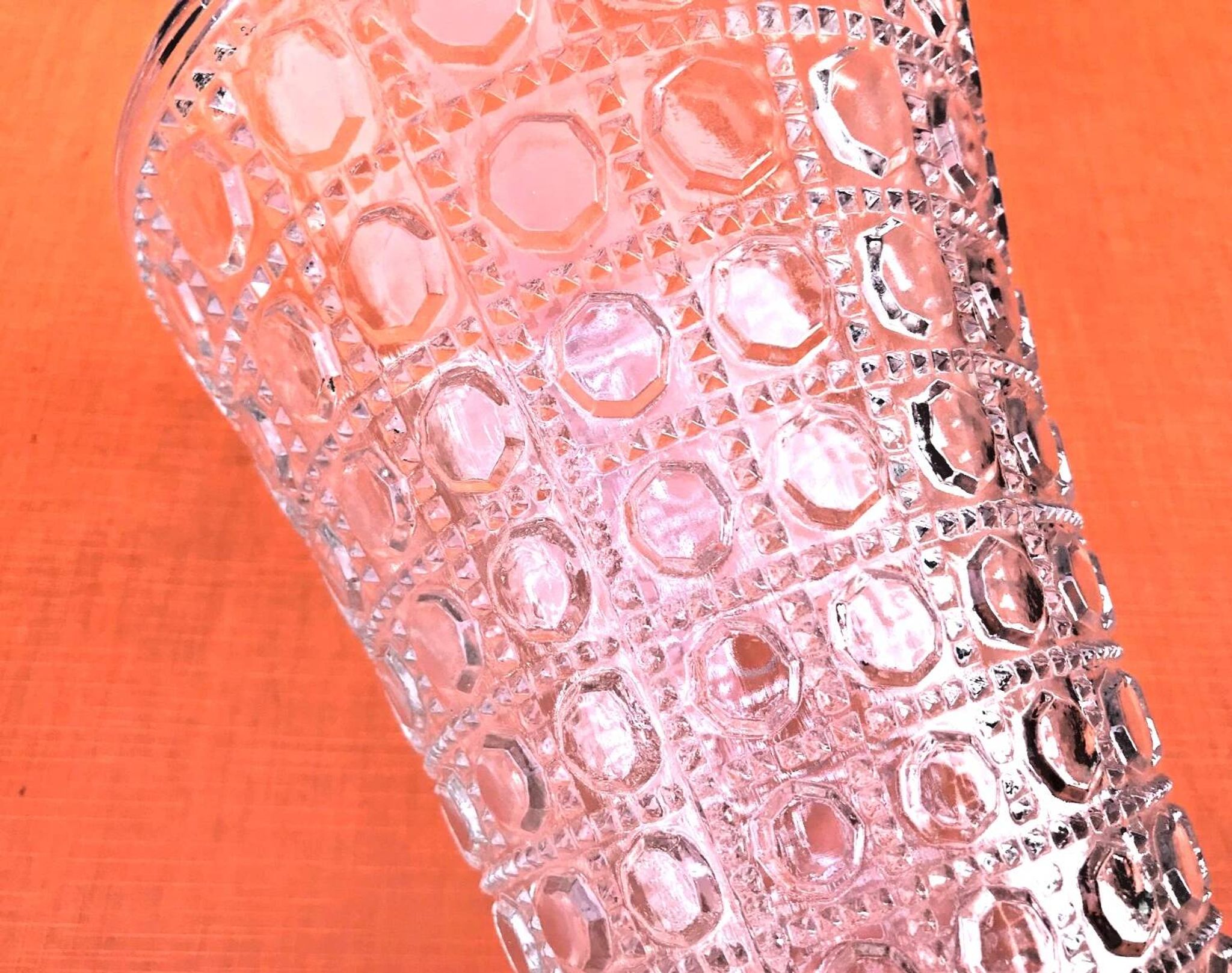 1950s Large transparent glass vase moulded with a faceted design