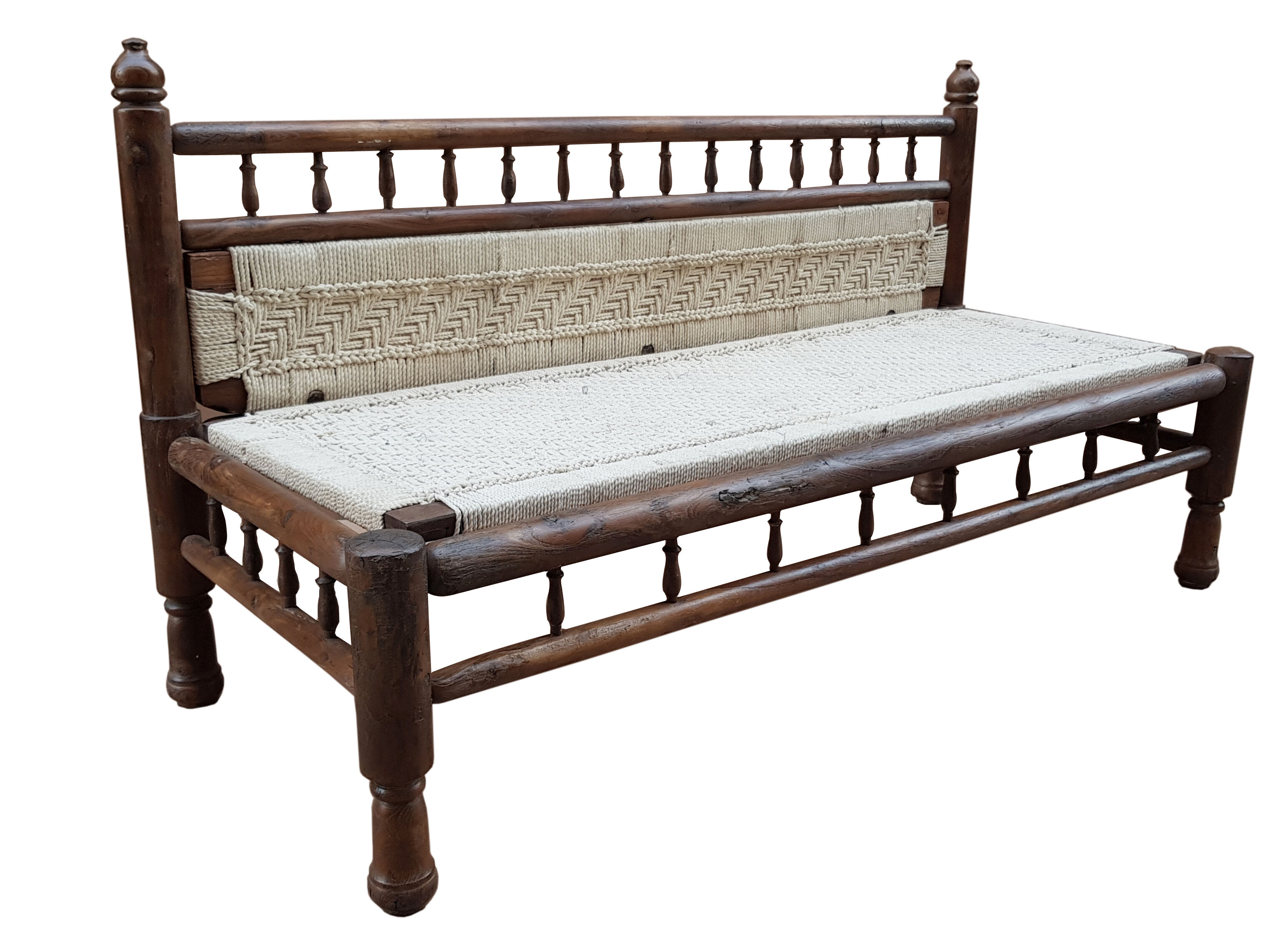 Natural burmese teak sofa and braided cotton seat & backsplash