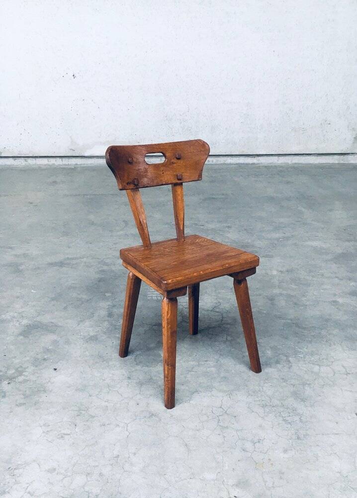 French Folk Art Rustic Dining Chair Set in Oak, 1940s, Set of 6