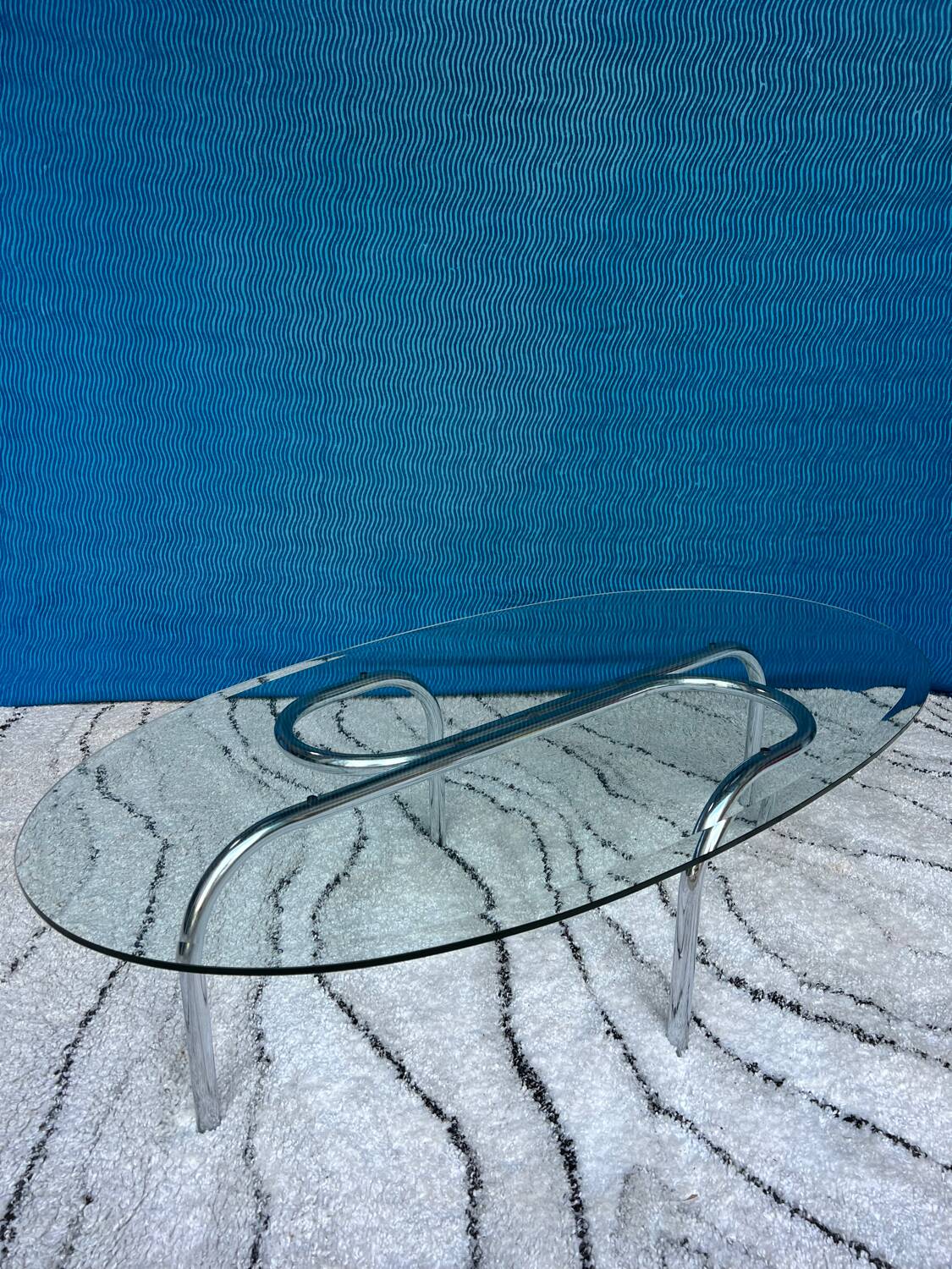 Oval coffee table 1970 beveled glass