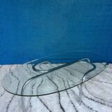 Table basse ovale 1970 verre biseaute