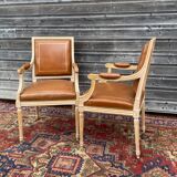 Pair of Louis XVI Style Lacquered Wooden Armchairs