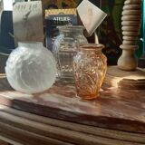 Round vase in opaque molded white glass patterns flowers