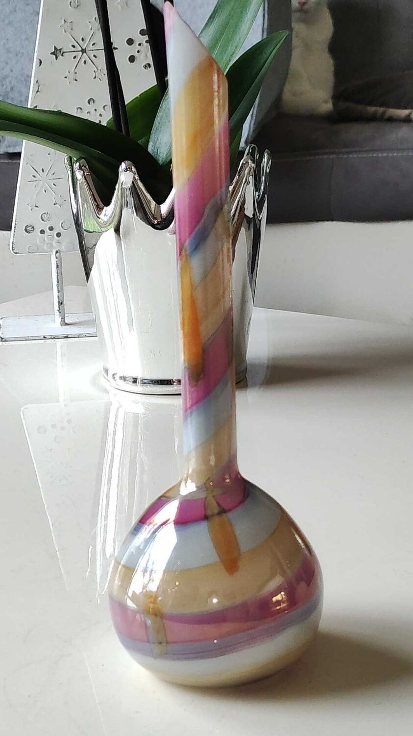 Vase ball glass of blown Art, Murano, ribbon strips