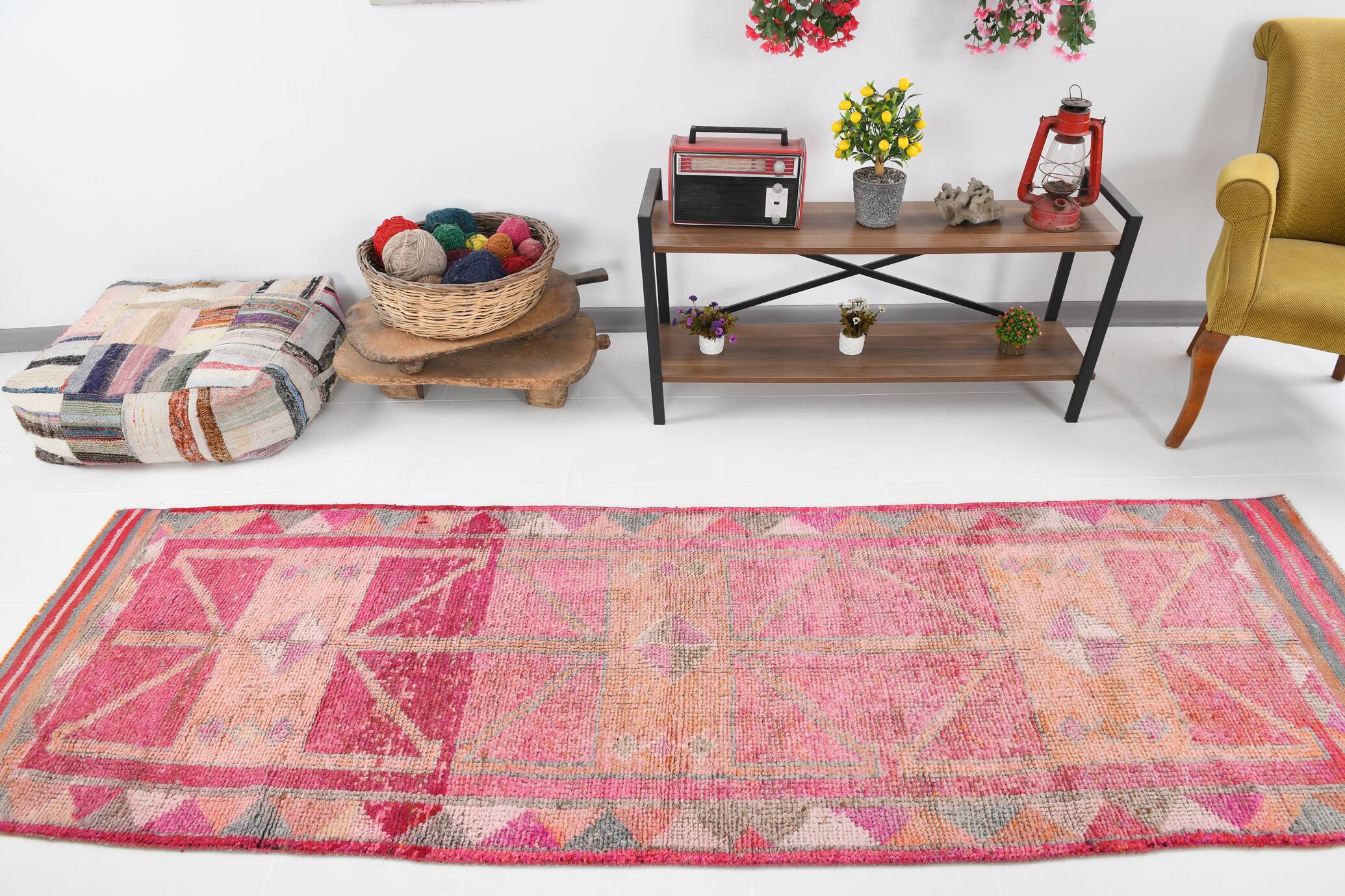 Pink Red Turkish Runner Rug 92x291Cm SKU 18199