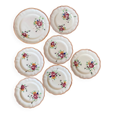 6 Plates and Dish with painted flowers Manufacture de Longchamp Model Monaco 1960s