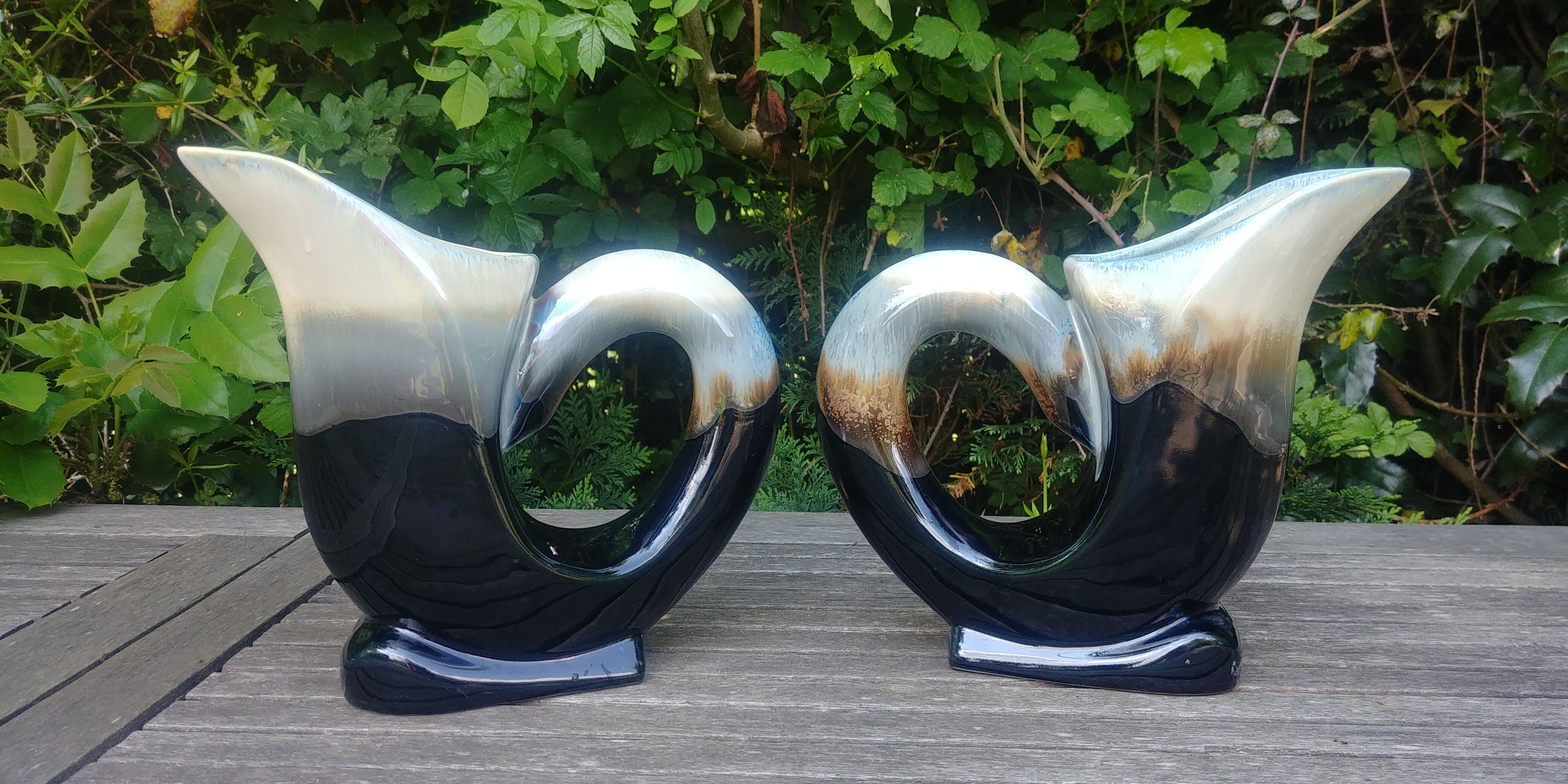 Two swan-shaped vases in glazed ceramic vintage 30/40s