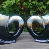Two swan-shaped vases in glazed ceramic vintage 30/40s