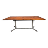 Table à manger vintage minimaliste en chrome et teck