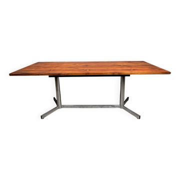 Table à manger vintage minimaliste en chrome et teck