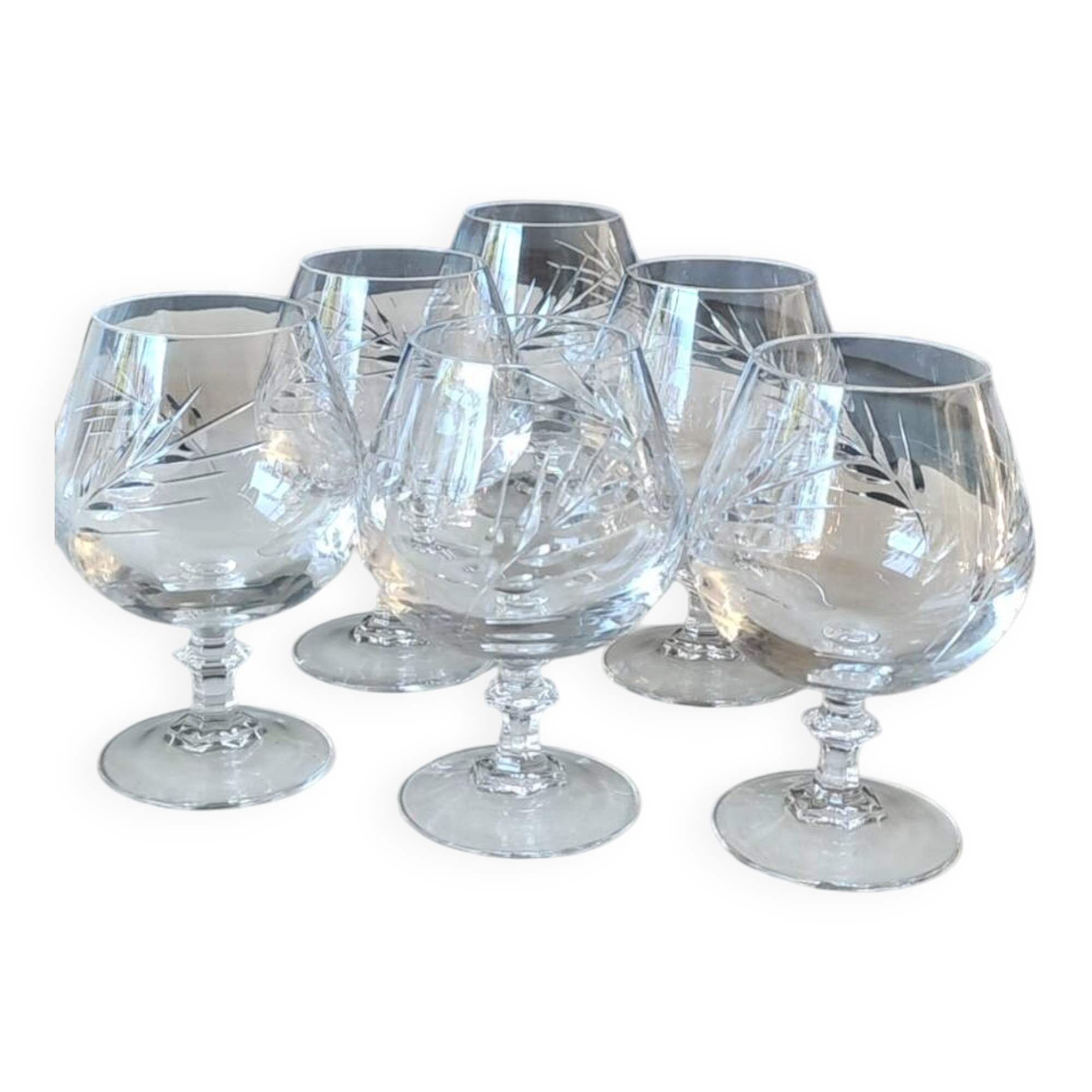 Set of 6 Cognac Glasses. Fleury/Arques Crystal Model. Wheat Ears Design