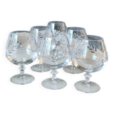Set of 6 Cognac Glasses. Fleury/Arques Crystal Model. Wheat Ears Design