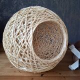 Pair of 70s/80s wood and wicker lamps