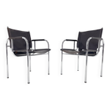 Pair of 1970s Vintage Hans Eichenberger Leather & Chrome Lounge Chairs, Labeled