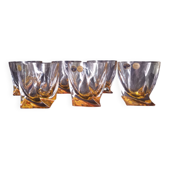 Set of 6 Art Deco Bohemian Crystal Whiskey Glasses 24 PbO