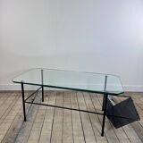 Metal and glass coffee table gérard guermomprez 1956