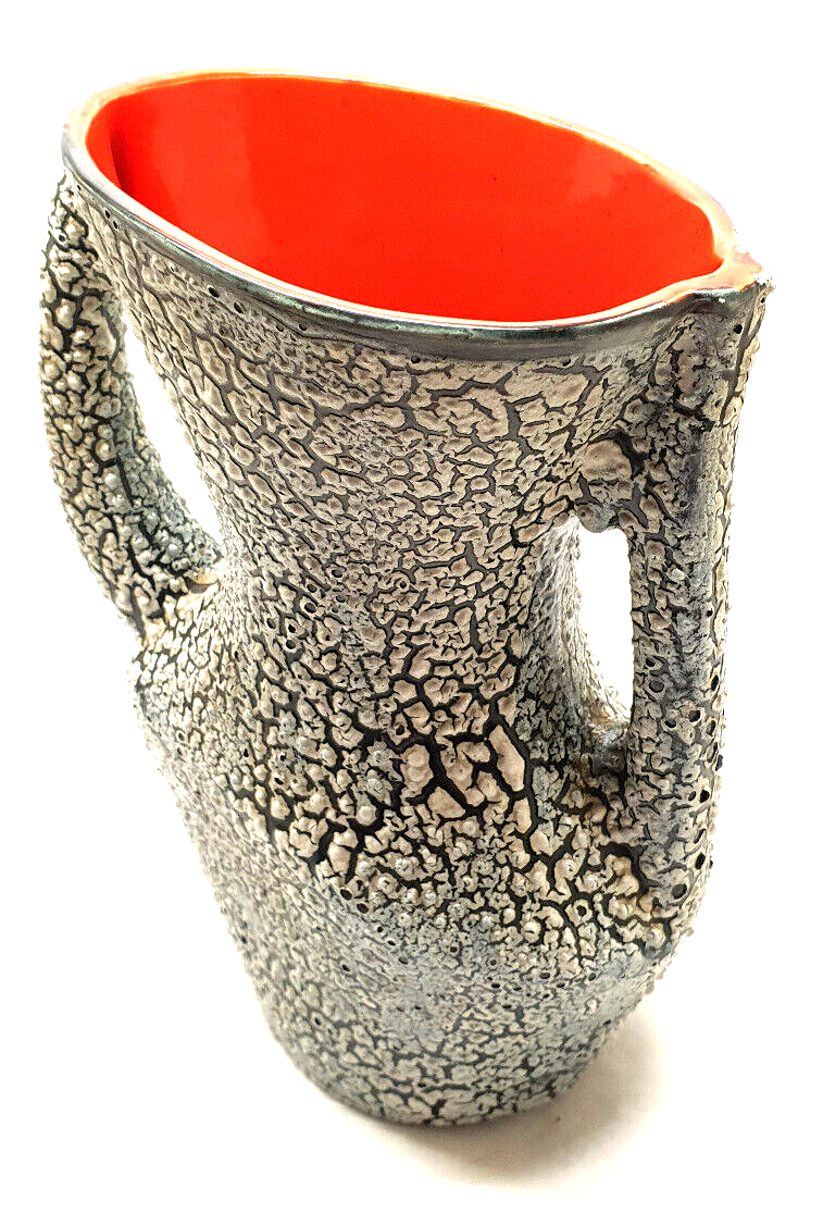 Old vase 2 handle ceramic vallauris volcanic effect interior red