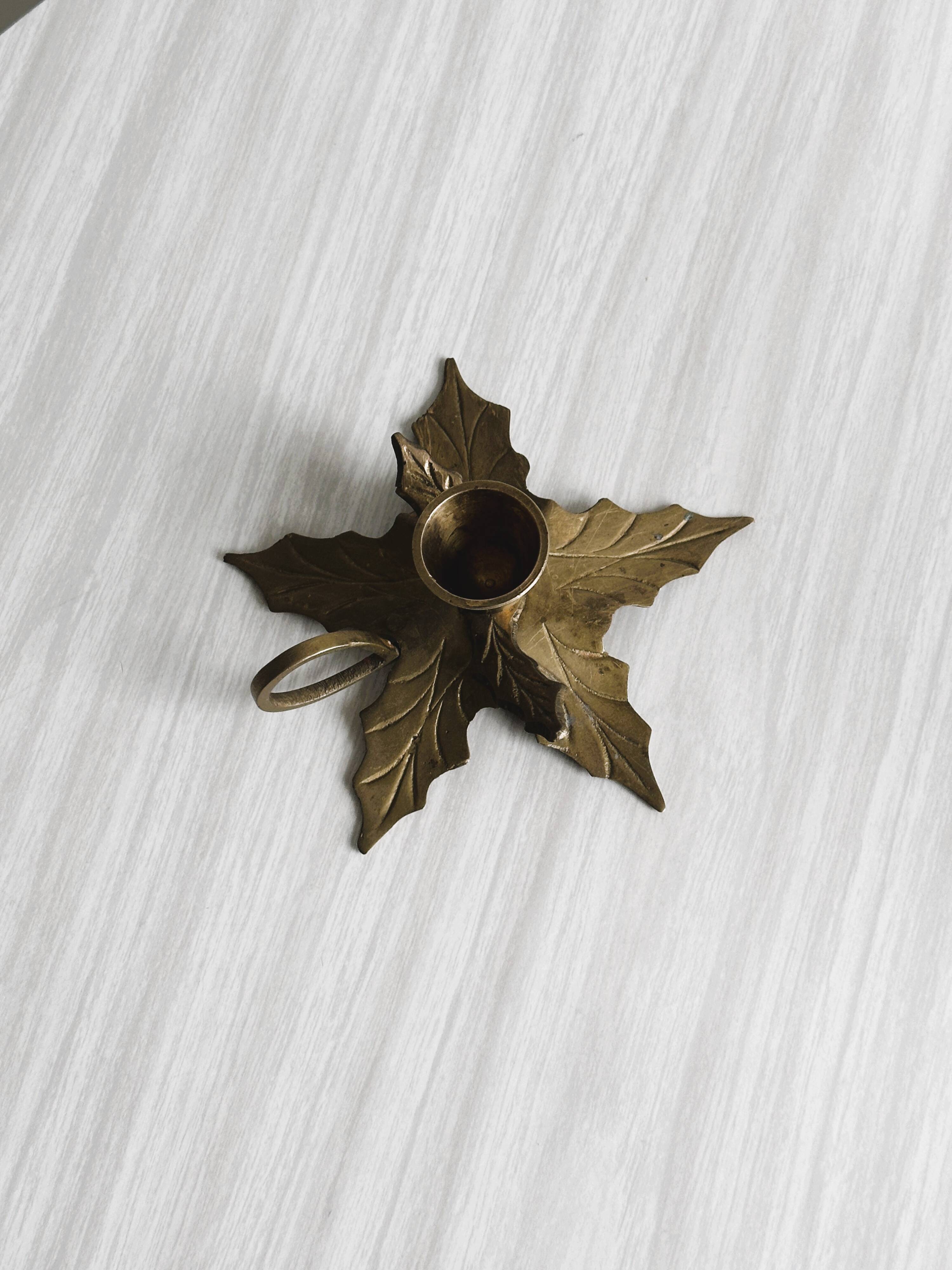 Leaf Shaped Brass Candle Holder