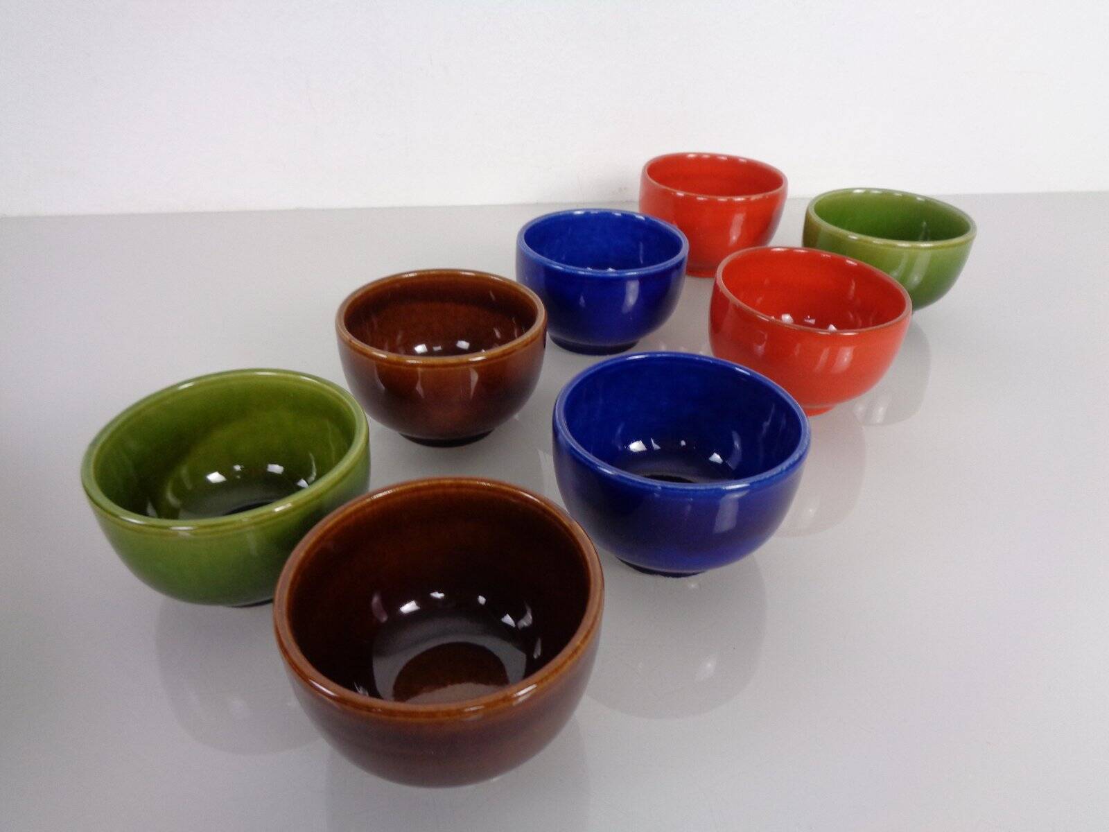 Rotating Teak Tray with Ceramic Bowls, Denmark, 1960s, Set of 10