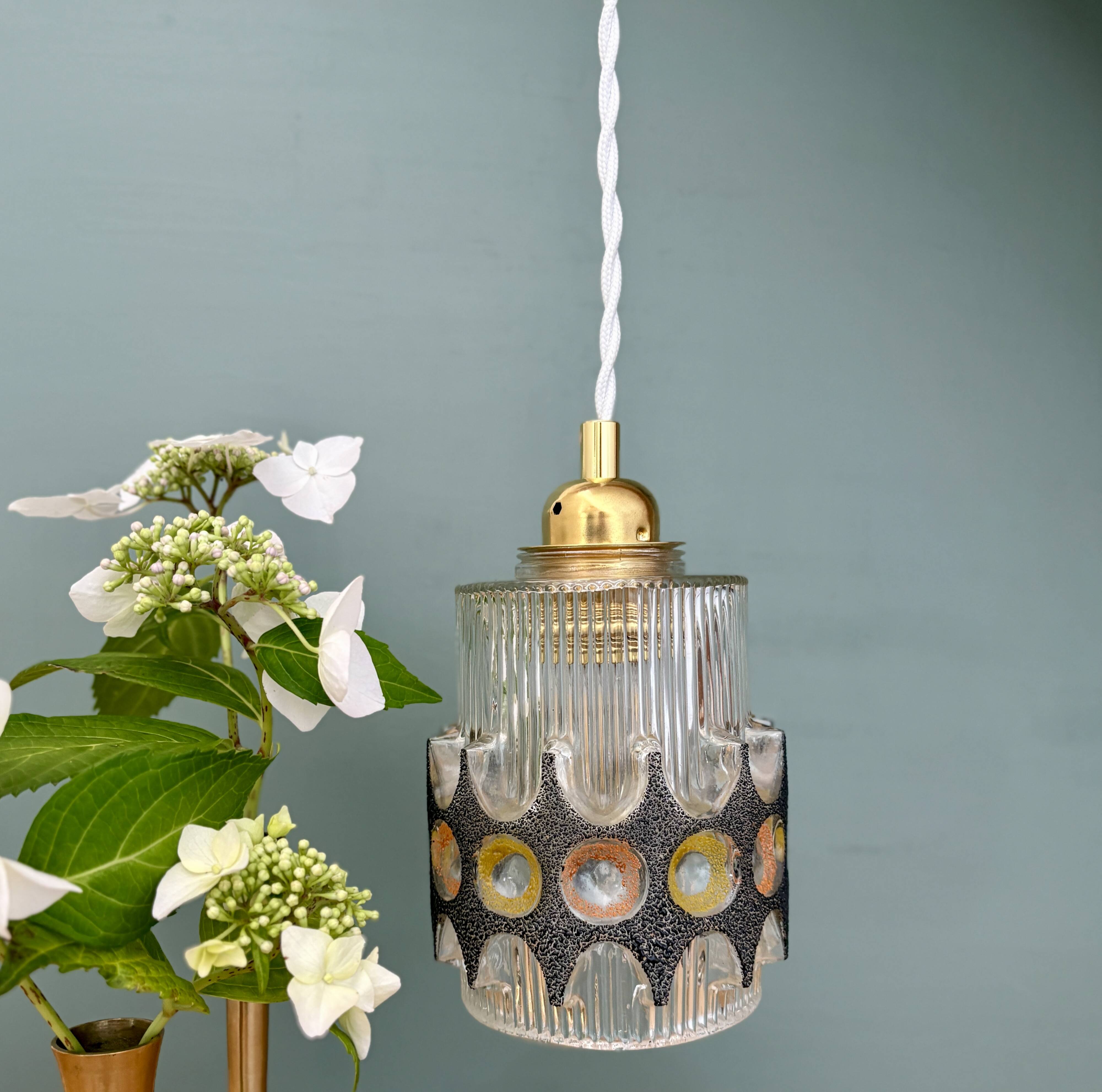 Vintage 70s glass tulip pendant light