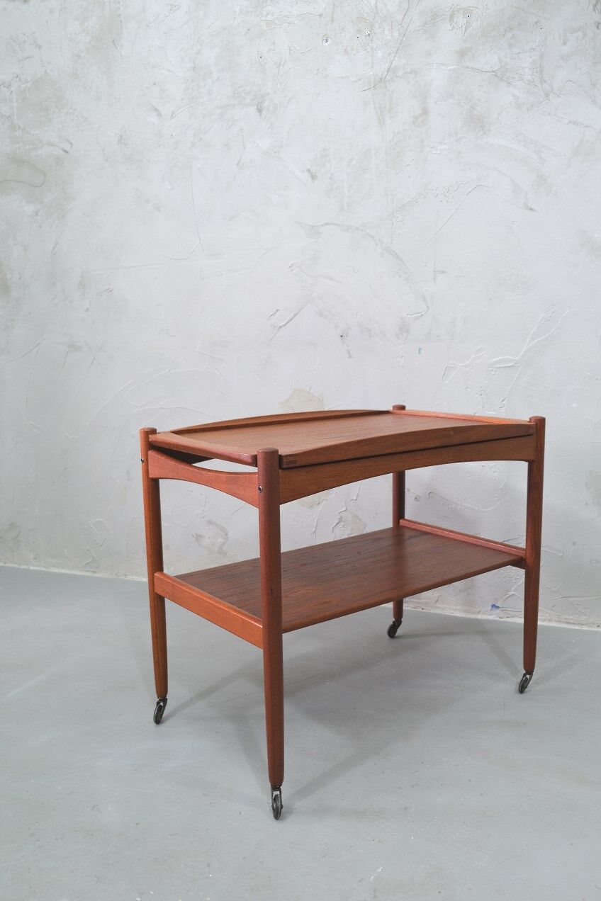 Danish teak bar cart with tray by Poul Hundevad, 1960s