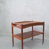 Danish teak bar cart with tray by Poul Hundevad, 1960s