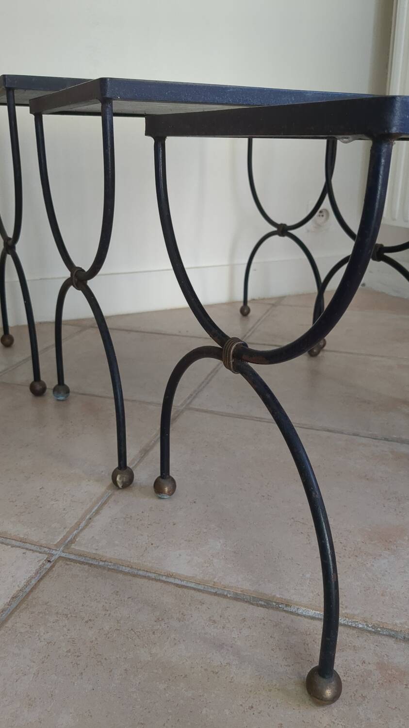 Tables gigognes fer opalin années 40 france