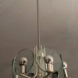 Silver plated chandelier with six crystal glass discs, Italy 1960s