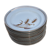 Set de 10 assiettes creuses motif blé liseré or porcelaine vintage