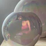 Duo of vintage round vases in iridescent ceramic
