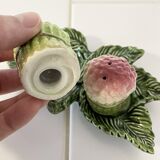 Set of Vintage Asparagus-themed Majolica Salt and Pepper Shakers with Plate