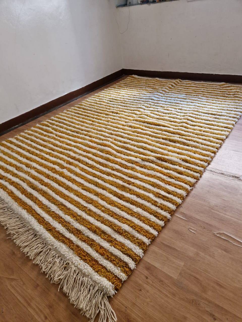 Tapis marocain tissé à la main - design à niveaux marron foncé - laine - 303 x 202 cm
