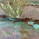Ancient painting, mountain landscape, signed and dated 73