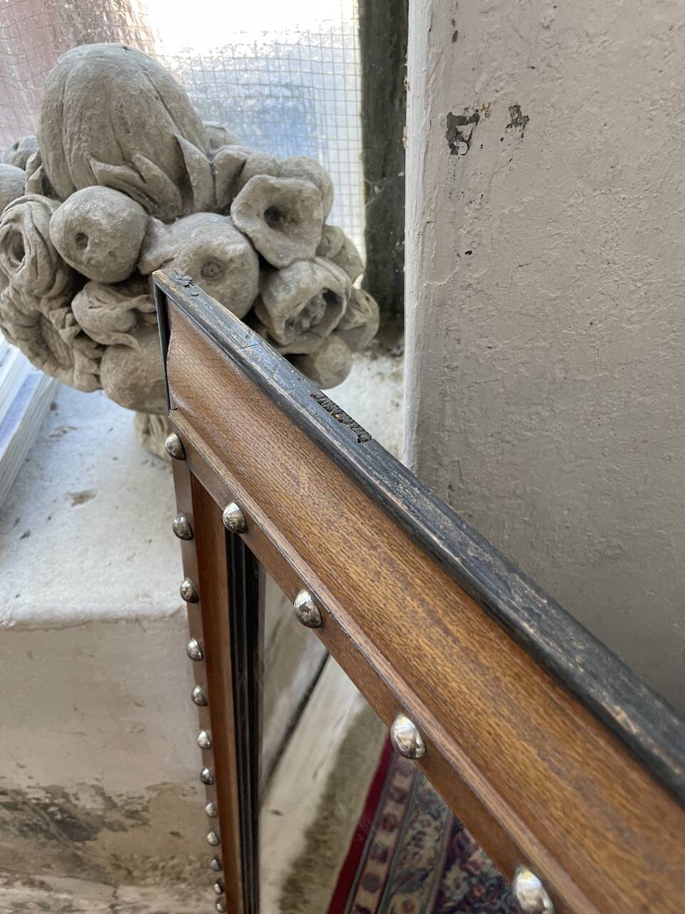 1900 wooden mirror with nails