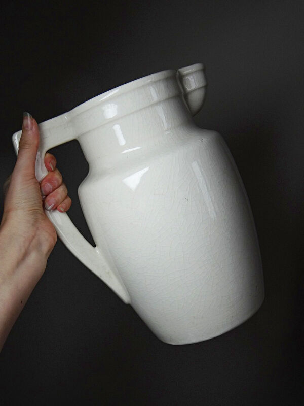 Broc de toilette Art déco ancien en faïence craquelée