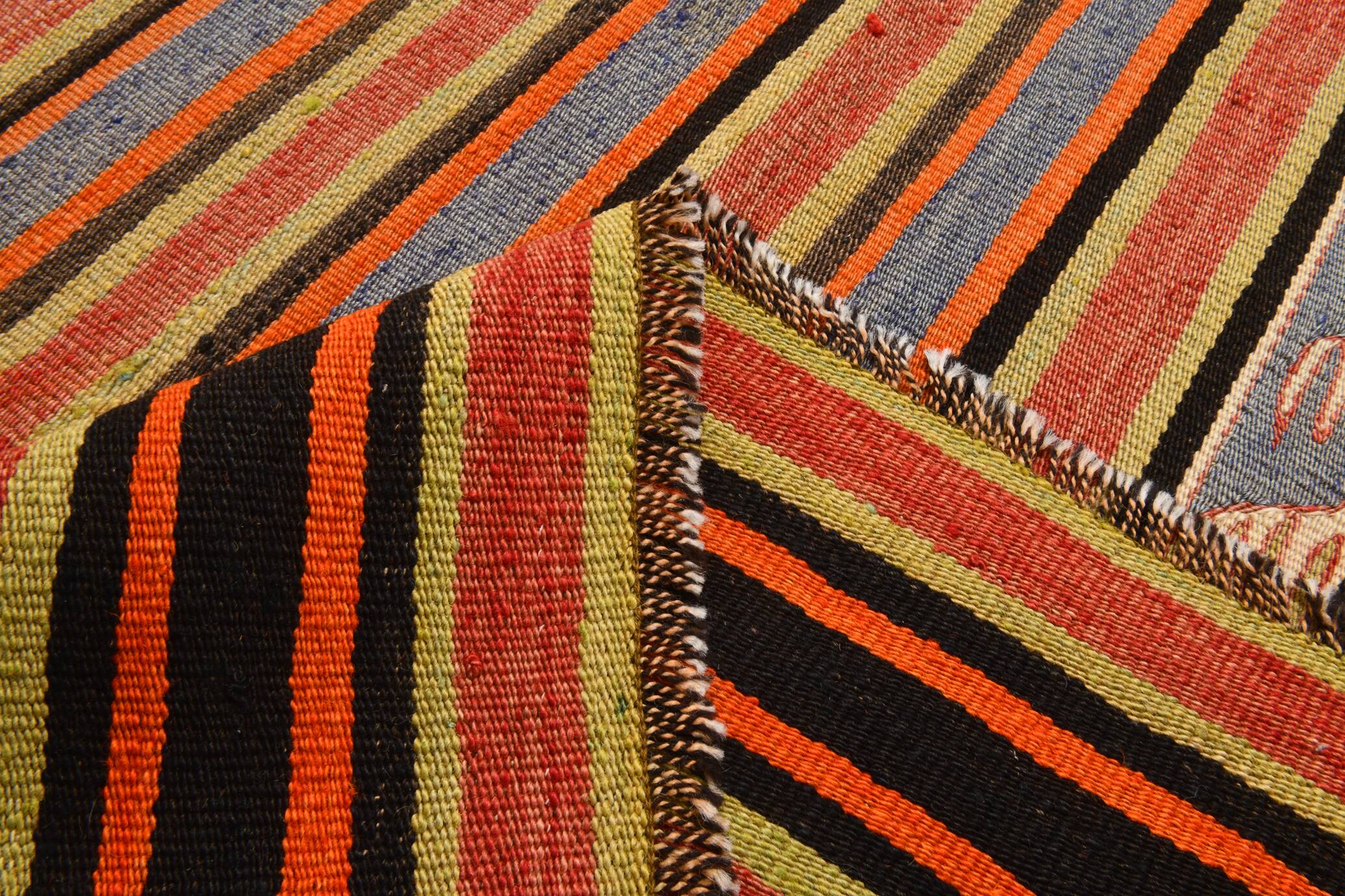 5x13 Long Wide Printsripe Vintage Kilim Rug, 145x410 Cm