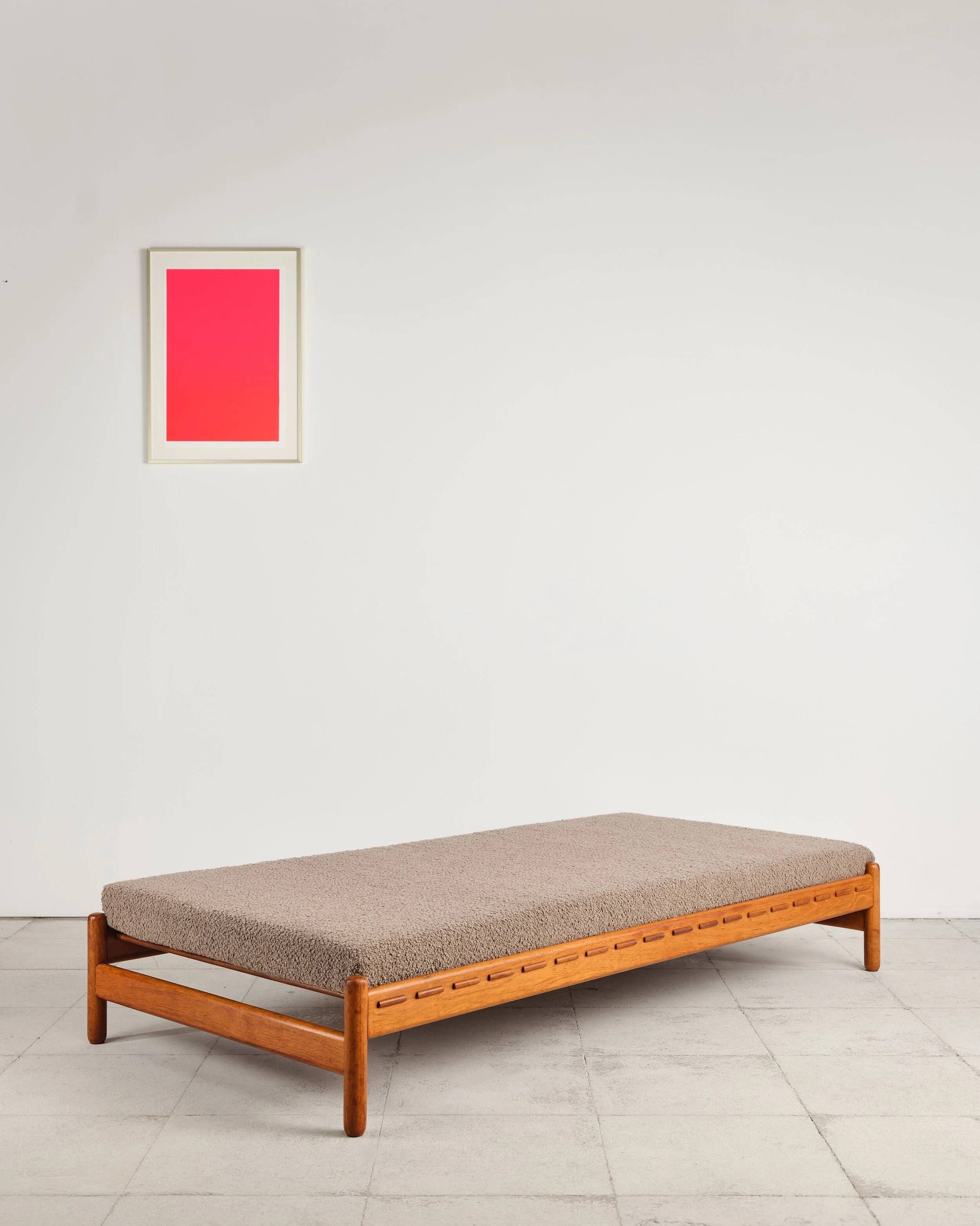 Teak daybed with boucle mattress, Denmark, 1960s