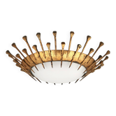 Ceiling light with forged gold nails and opaque white glass, 1950s.