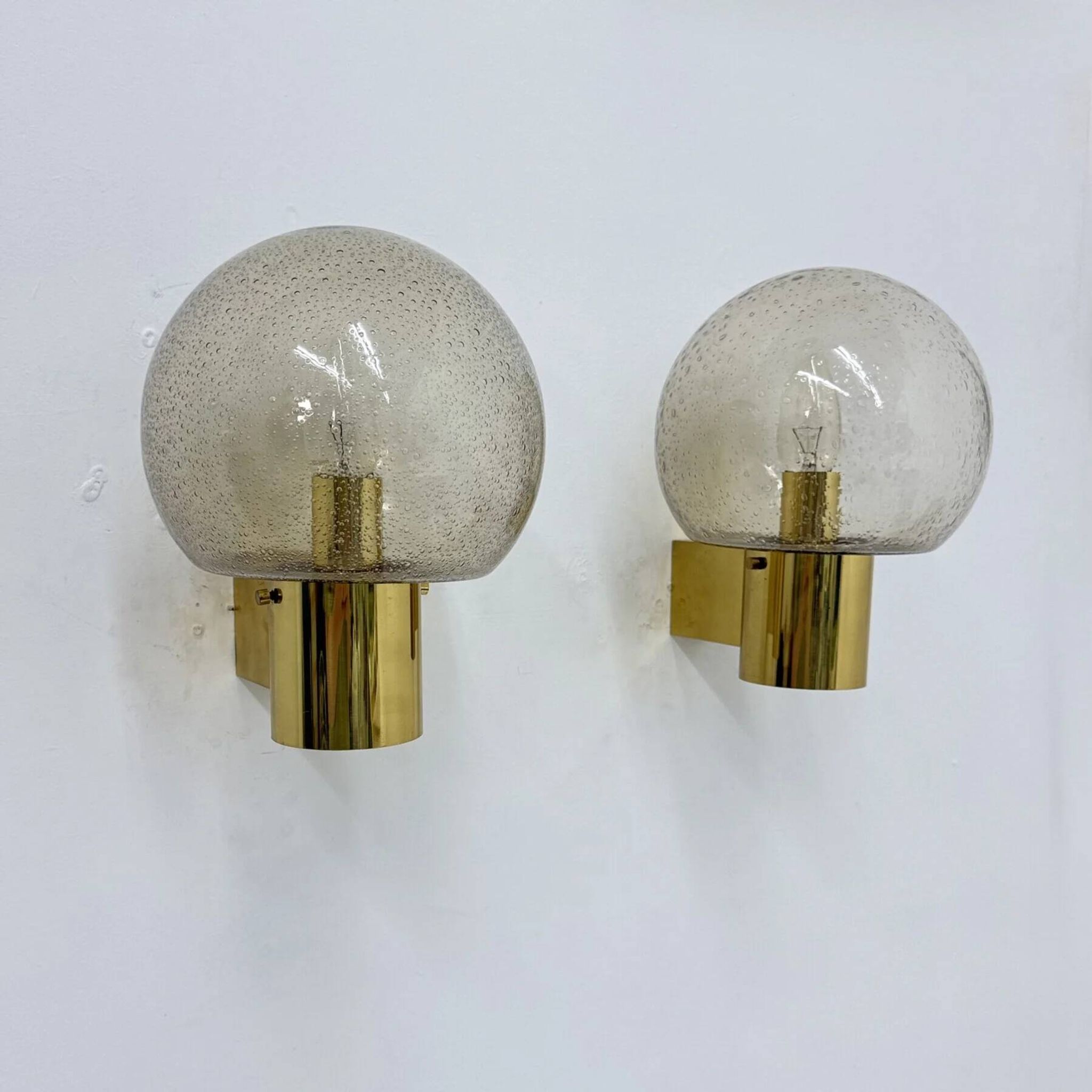 Mid-century Limburg Glashütte wall light brass with smoked bubble glass, 1970s