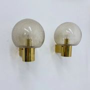 Mid-century Limburg Glashütte wall light brass with smoked bubble glass, 1970s