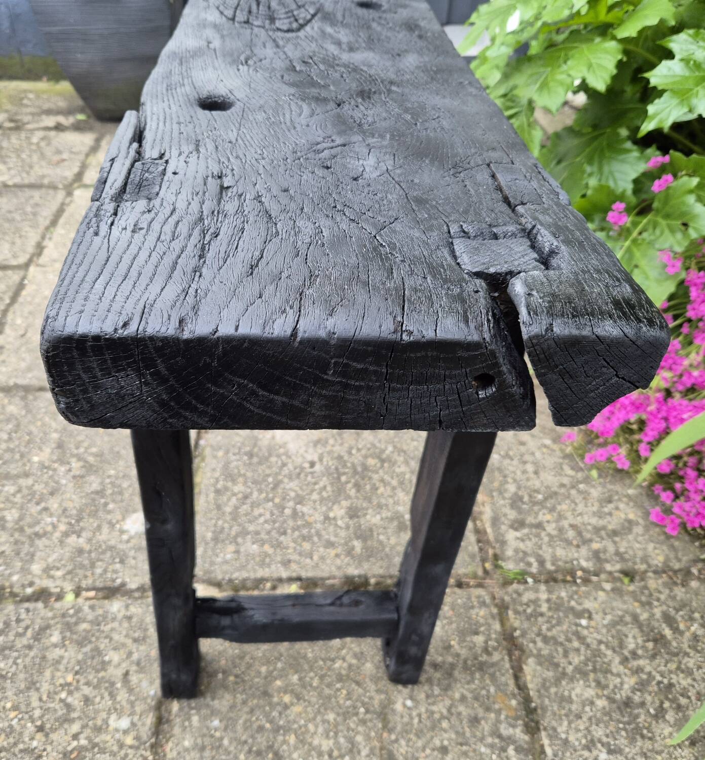 Shou sugi ban burnt wood console workbench