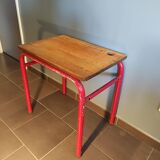 School desk in oak and red metal 1960