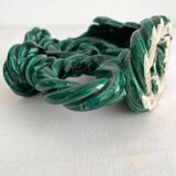 Green vintage woven ceramic candle holder