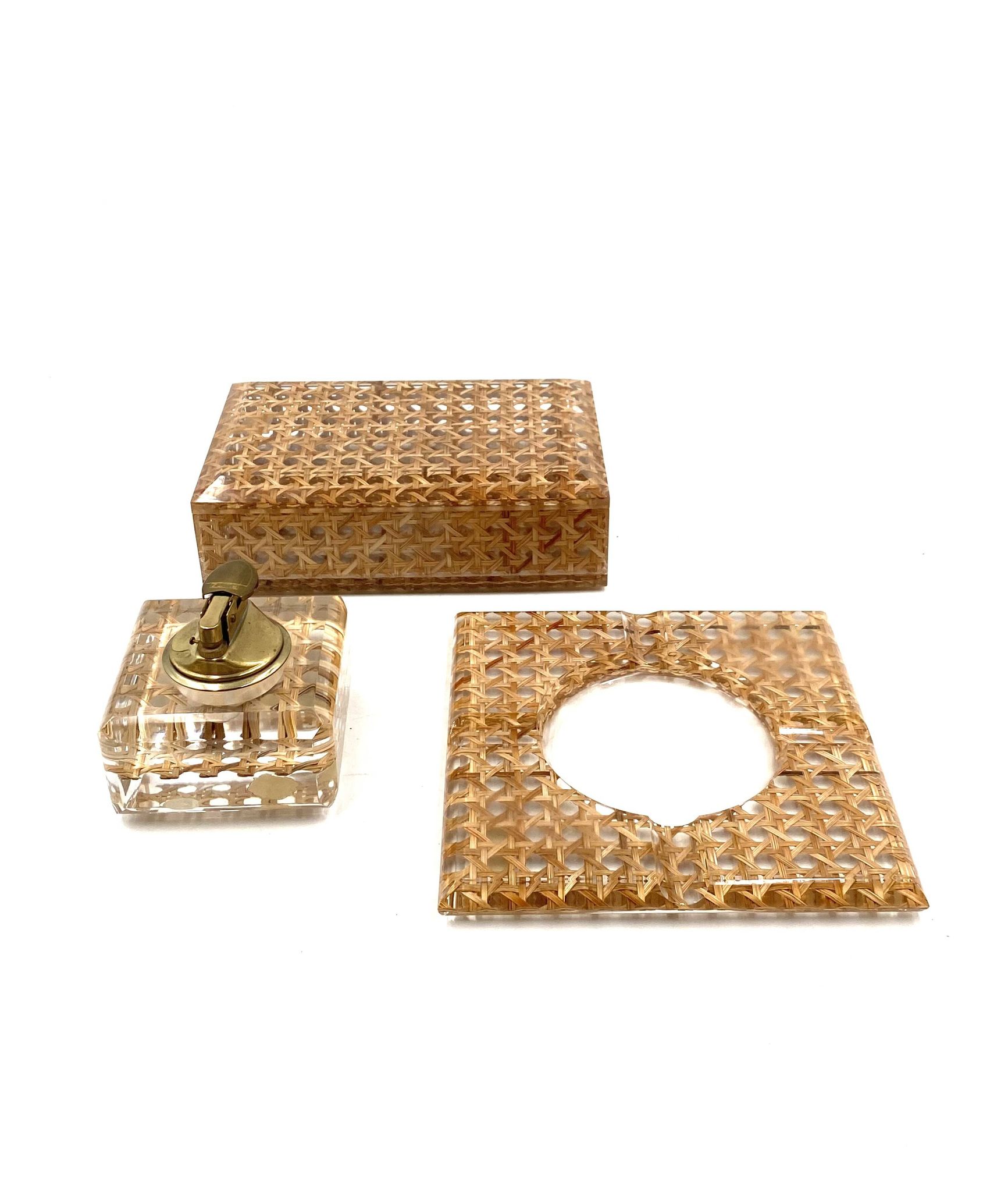 Hollywood regency smoking set, lucite and Vienna stray, Italy 1970